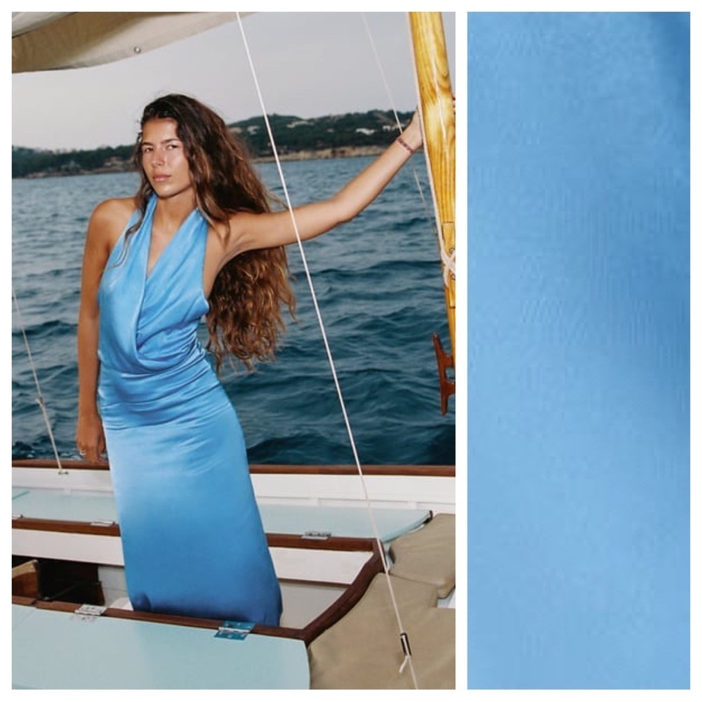 NWT. Zara Blue Satin Effect V-neck Wrap Midi Dress. Size M.